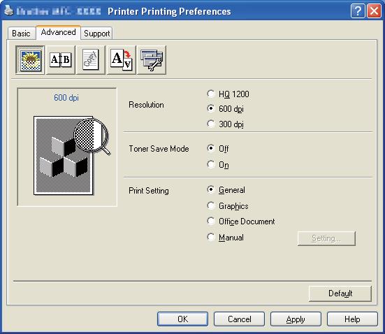Printing Advanced tab 1 1 Change the tab settings by clicking one of the appropriate