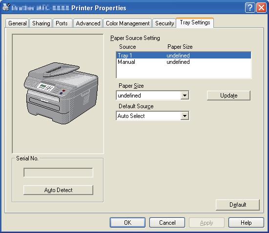 Printing Tray Settings 1 To access the Tray Settings tab, click the Start button and Printers and Faxes. Right-click your printer icon and click Properties.