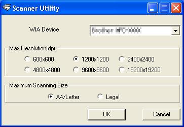 Scanning Scanner Utility 2 The Scanner Utility is used for configuring the WIA scanner driver for resolutions greater than 1200 dpi and for changing the paper size.
