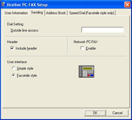 PC-FAX Software (SP 1200SF only) Sending setup 5 From the PC-FAX Setup dialog box, click the Sending tab to display the screen below.