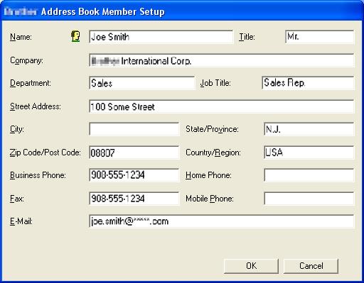 The Address Book dialog box appears: 5 Setting up a member in the Address Book 5 In the Address Book dialog box you can add, edit and delete