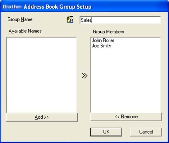 a In the Address Book dialog box, click the icon to create a Group. The Address Book Group Setup dialog box appears: b Enter the name of the new group in the Group Name field.