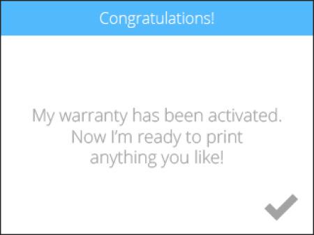 Select the checkmark to complete the registration and warranty activation