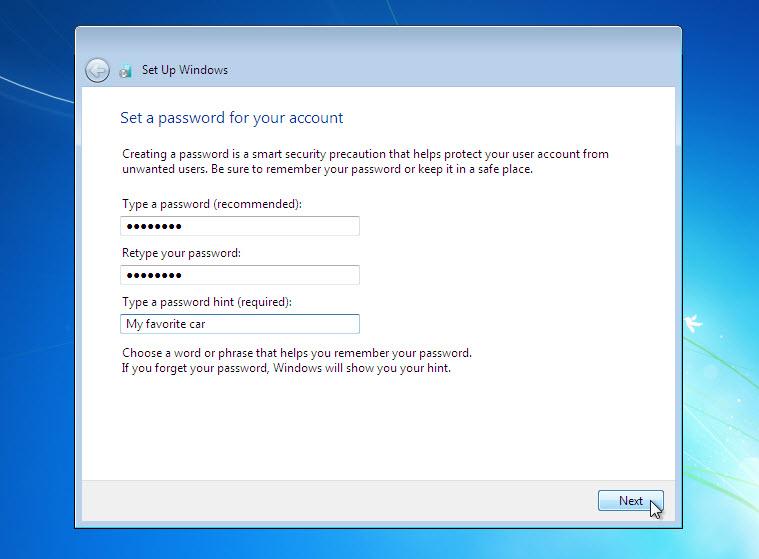 b. The Set a password for your account window opens. Type the password provided by your instructor.