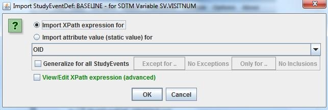 Now drag-and-drop one of the StudyEvent nodes (it doesn't matter which one) to the cell SV.VISITNUM.