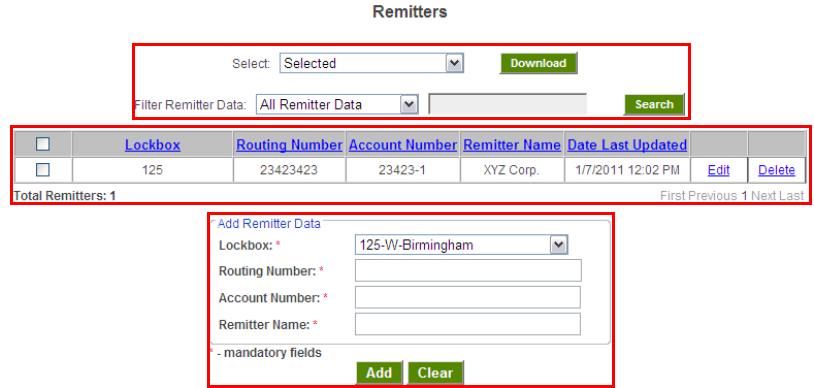 Remitter Function If you are a Wholesale Lockbox non-data entry subscriber, the Remitter screen gives the ability to enter remitter name and check data so that searches can be conducted on processed