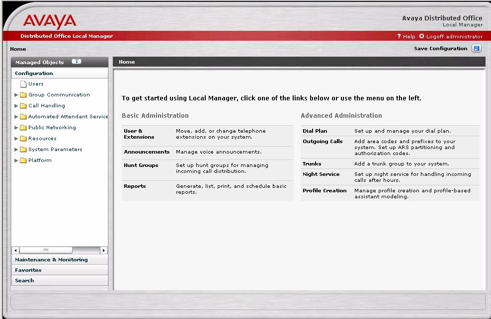 4.1. Accessing the Avaya Communication Manager Branch Edition Launch a web browser and type the Host IP Address of the Avaya