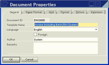 The Layout Designer window opens displaying both the SAP Business One default print templates and the user-created templates. 3.