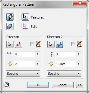 Creating Rectangular Patterns Rectangular Pattern Ribbon: Model tab Pattern panel Rectangular Keyboard Shortcut: CTRL+SHIFT+R Rectangular Pattern