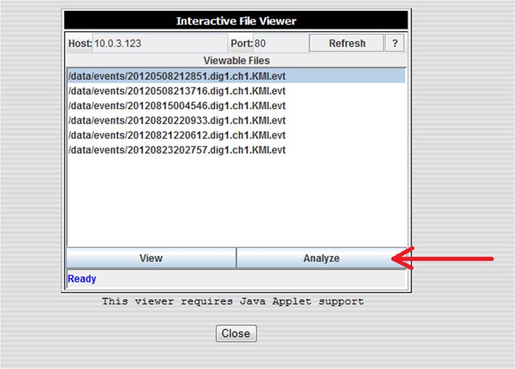 Viewing Condor Analysis Once the Condor analysis applet is installed and licensed, you should now be able to run the analysis on recorded files on the unit. Follow the steps below. 1.