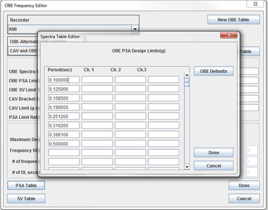3. You can modify values like spectra damping and CAV bracket levels for the different channels.