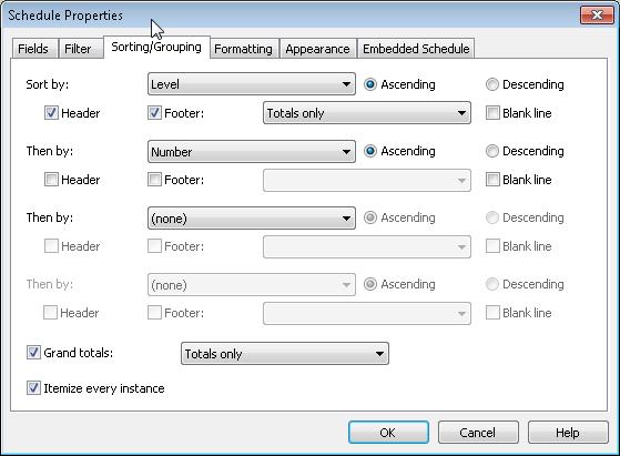 2. In the Sorting / Grouping tab Apply the following sorting conditions: 3.