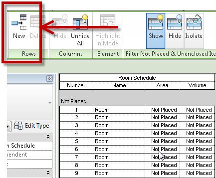 5. Create new rows in this schedule For the number of rooms in the project.