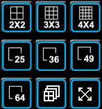 Display Modes Click on any icon to view the image in a multiple window mode. The selections include 4-window, 9-window, 16-window, 25-window, 36-window, 49-window, and 64-window modes.