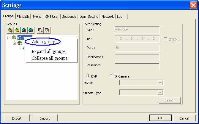 6.1 Setup Groups Up to 10 groups can be set in the CMS. This section guides the user to add or remove a group, and also shows the user how to set start group.
