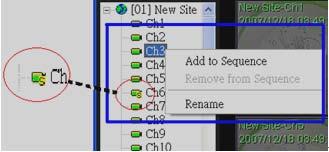 6.6 Sequence This function is used to set the displaying sequence. Before starting the sequence, you need to add the channels to the sequence list.