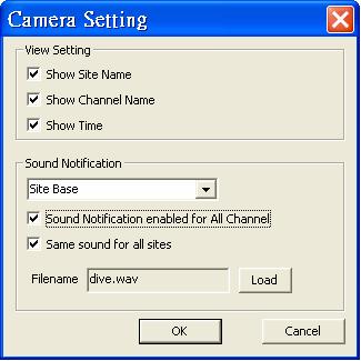 Setting via Site Base: Select <Site Base> from the menu and check the option <Sound Notification enabled for All Channel> and/or <Same sound for all sites> as needed.