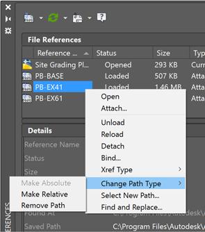 When you choose Change Path Type from the right-click or toolbar menus for a reference in the External References