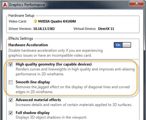 You can access the Graphics Performance dialog box from the Hardware Acceleration tool on the status bar.