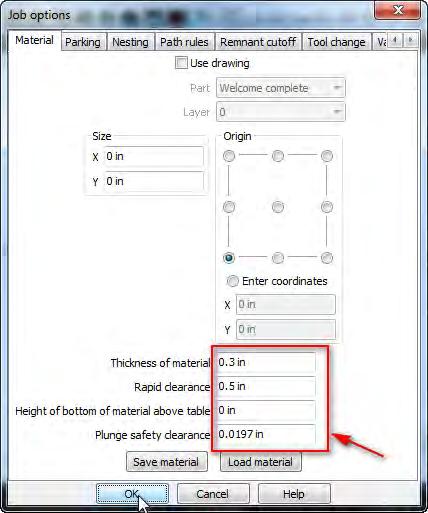 Material thickness can be changed by clicking the Edit material button (Fig 36b). Fig 36a Change the Job options to match Fig 36b.