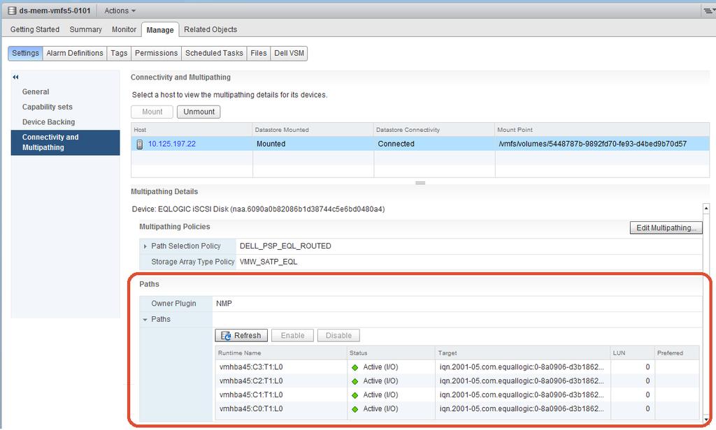 Verification of MEM iscsi session creation 5 Verification of MEM iscsi session creation By default, the MEM claims existing and new PS Series volumes and then creates the additional iscsi session