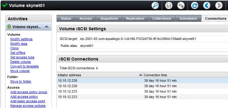 Verification of MEM iscsi session creation This can also be verified from the array web GUI on the Connections tab of the volume.