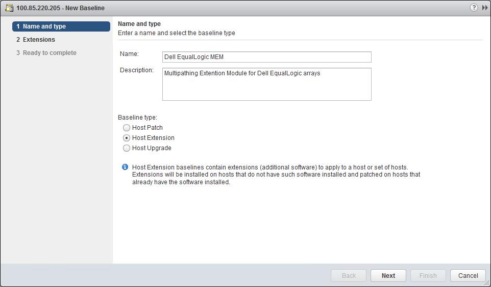 Installing the MEM with VMware Update Manager B.2 Step 2: Creating an extension baseline 1.