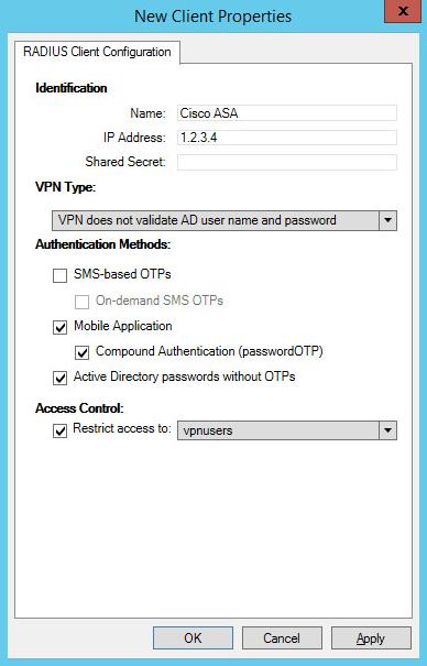 Figure 1 In this screenshot, you can see the RADIUS client settings for your Cisco ASA appliance.