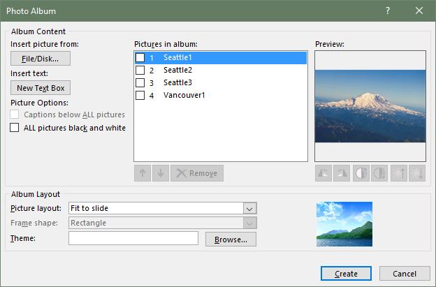 Photo Album The Photo Album tool is a quick and easy way to import a folder of photos into a slideshow.