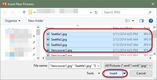 On the Photo Album window, select Insert picture from file/disk, which will open the computers file explorer to allow the user to navigate to the Folder