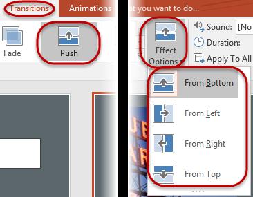 To preview a transition on a slide, select a slide and then click on a transition.