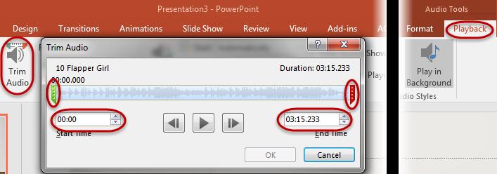 Preview the audio file When you add a file to your presentation, you are able to preview the file by clicking the play icon which is located on the far left of