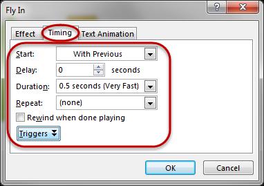 To change the start of an animation, click on the dropdown next to the Animation to select Start With Previous or Start After Previous.