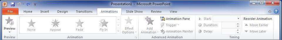 Animations Tab The Animations tab is where you can apply, change, or