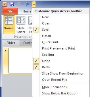 Customizing the Quick Access Toolbar By default, there are only three quick access icons enabled on the Quick Bar Access Toolbar, save, undo, and redo.