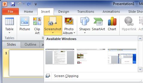 New SmartArt Layouts Add Screenshots to Slide Quickly add a screenshot to your PowerPoint 2010 presentation without having to leave PowerPoint.