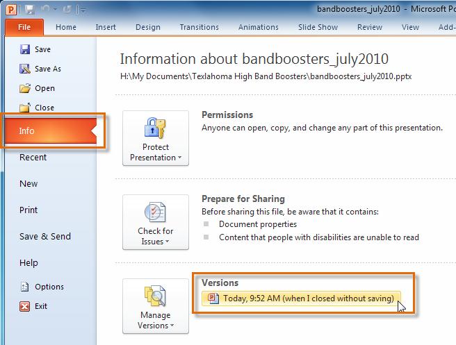 Using Autorecover PowerPoint automatically saves your presentation to a temporary folder while you're working on them.