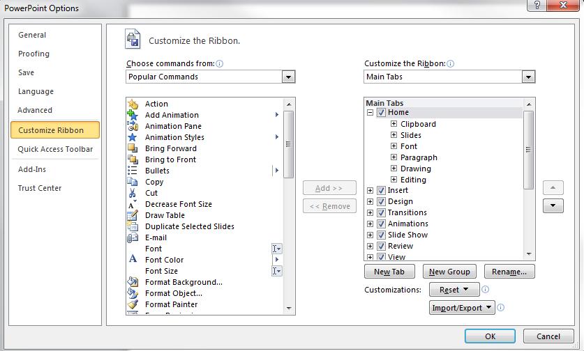 In addition, you can even add commands to any of the default tabs, as long as you create a custom group within the tab. Step 1: Right-click the Ribbon and select Customize the Ribbon.