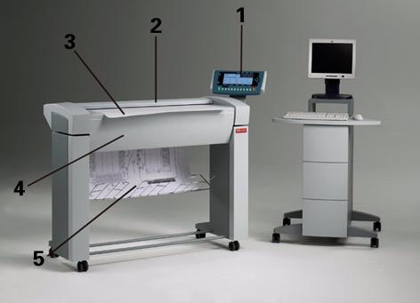 The Océ TCS400 scanner Introduction The scanner is a 40 inch color scanner with an optical resolution of 508 dpi. The main components are described below.