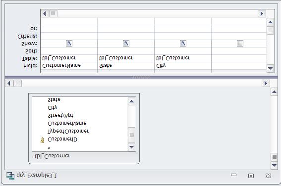 7.1 CREATE A SELECT QUERY 117 Query designer interface is divided into two areas, very similar to the table designer interface.