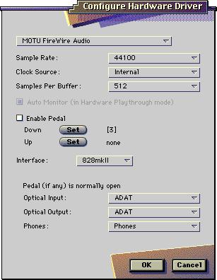 THE 828MKII SETTINGS 828mkII settings in Mac OS 9 In Mac OS 9, the 828mkII settings can be accessed by choosing MOTU Audio System options>configure Hardware Driver from the Basics menu.