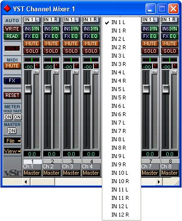 Figure 11-6: To assign an 828mkII input to a Cubase VST audio channel: command-click the input button at the
