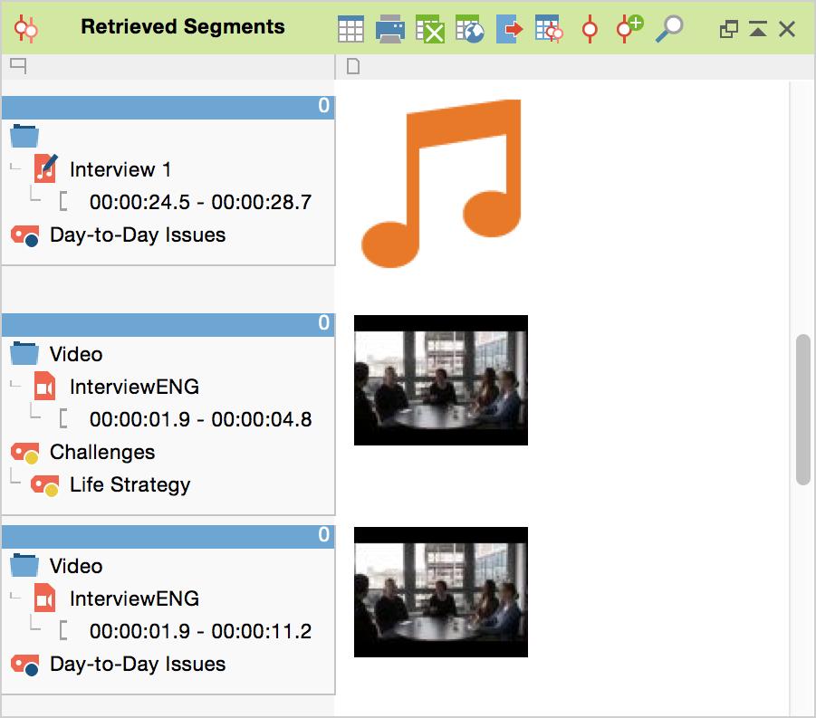 Audio and video clips in the Retrieved Segments Attaching Memos to