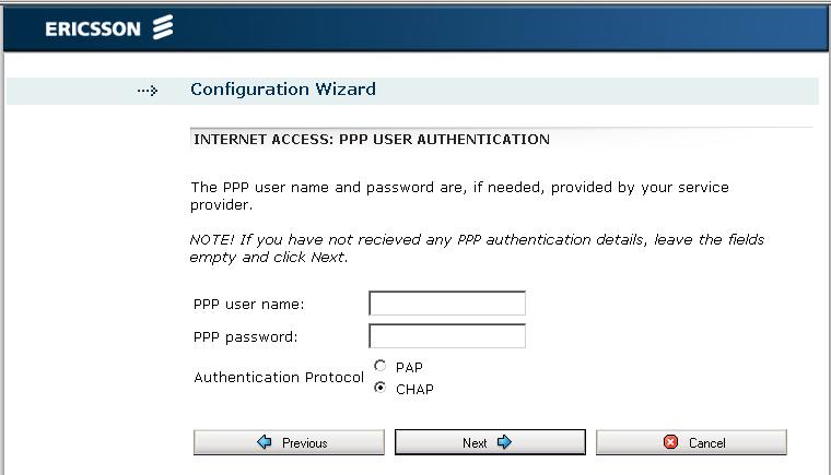 2.3.1.3 PPP User Authentication The PPP (Point-to-Point Protocol) Internet mode may require individual user authentication.