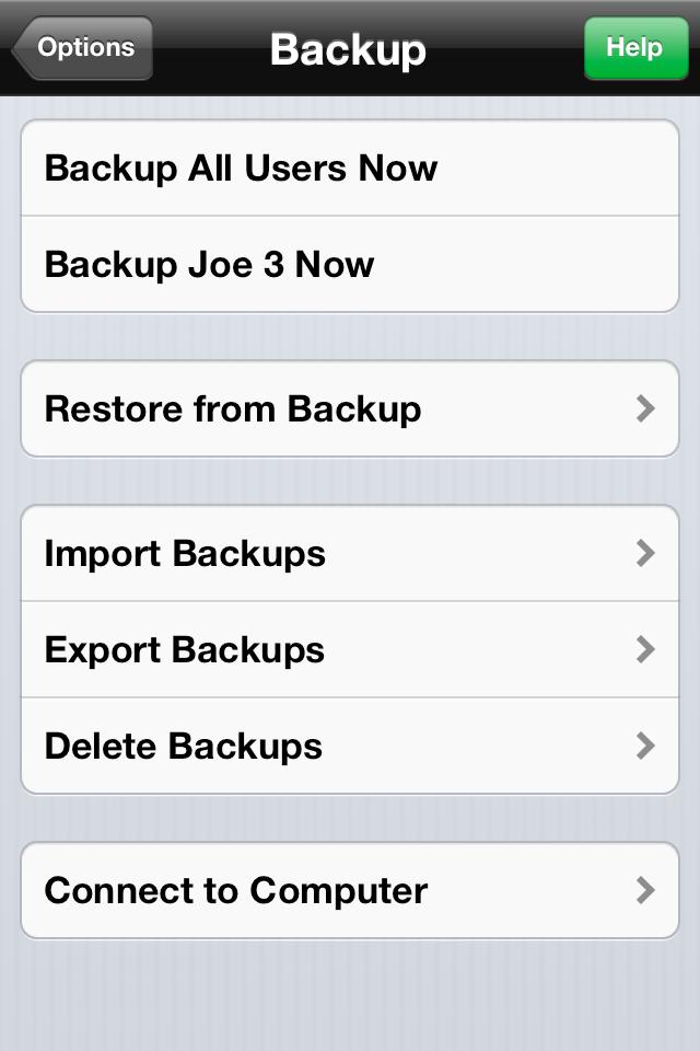 After tapping Backup All Users Now or Backup (User Name) Now, tap Export