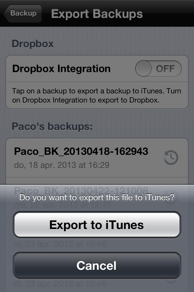 After the backup has been exported, a message will appear to let you know.