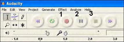 Audacity Controls The main controls are situated at the top of