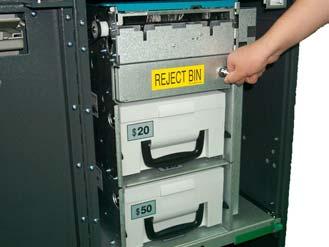 3 ) Close the reject bin cover and lock the cover by turning the key