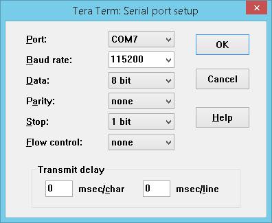 4. Setup terminal program We have taken TI CC3200 as a reference board for configuring terminal and
