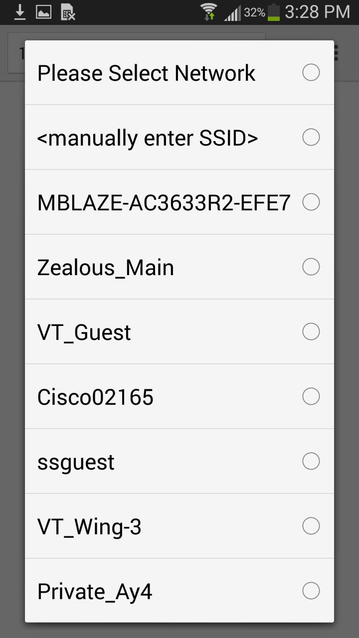 If somehow you are not able to see your Wi-Fi AP in the scroll down list then Select <manually enter SSID> Option and enter